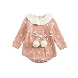 ZooArts ベビー服 ロンパース ニット 女の子 長袖 新生児 水玉柄 かわいい ボール 100% 綿 カバーオール 赤ちゃん服 おしゃれ 秋冬 (ピンク, 66（0-3ヶ月）)