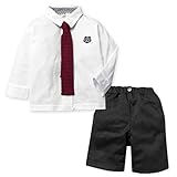 (オフホワイト/95cm)ベビー服 男の子 フォーマル スーツ 長袖 上下組 シャツ ネクタイ付 ハーフ パンツ 無地 男児 ベビー