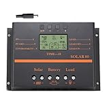 60A 80Aソーラー充電コントローラ12V / 24Vバッテリチャージレギュレータ（5V USB付き）モバイル充電器出力LCDディスプレイ（80A）