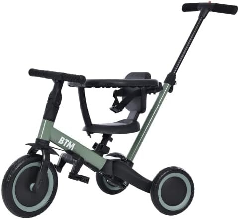 BTM 子供用三輪車 4in1 ベビーカー バイク 三輪車のりもの ランニング 超軽量 押し棒付き ハンドル調整可能 自転車 おもちゃ 乗用玩具 組み立て簡単 誕生日プレゼント マットグリーン