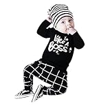かわいい人気な幼児の赤ちゃんの男の子幸運な太陽女の子兼用の服装レタープリント長袖のTシャツの上着+ズボンセットコットンブレンド 素材 満月/出産祝い/プレゼント春秋 (70, ブラック)