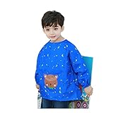 エプロン 絵画スモック 女の子 絵画用エプロン 男の子 キッズ 子供用 防水 長袖 防水 防汚 かわいい 食事用 お絵かき用 泥遊び用 調理実習 服が汚れない ベビー ポケット付き (S(80~95)