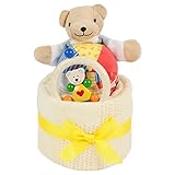 グランパパ ギフトセット おもちゃケーキ ご出産祝いくまタオルと布のボール・木のおもちゃのケーキ（イエロー）