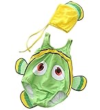 CXYP 水着 キッズ ベビー水着 2点セット 赤ちゃん サカナ 可愛い キャップ 3D 男の子 女の子 85 90 100 海 温泉 記念写真 (85-95cm, グリーン)