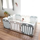 (ケラッタ) ベビーサークル 赤ちゃん 200×140 組み立て簡単 形のアレンジ自在 ベビー 扉付き (グレー×ホワイト, 200×140cm（サークル＆マットセット）)