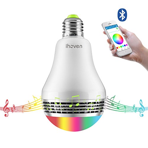 iHOVEN スマートLED電球RGBワイヤレススピーカー内蔵Bluetooth4.0LEDライト 音楽再生 調光調色可 スマホ操作 E26/E27口金対応 スマートマルチカラー 普段照明用 LED超省エネ電球 多彩音楽電球APPコントロール 色彩変化と明度調整可能 Android/Apple IOSスマートフォンに適用 電球色 電球型 照明パーティー専用 目覚まし時計（1年安心保証付き）