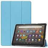 【PCATEC】 Fire HD 10 2021/Fire HD 10 Plus 2021マグネット開閉式 スタンド機能付き 三つ折 カバー 薄型 軽量型 スタンド機能 高品質 Amazon Fire HD 10 PUレザーケース (Fire HD 10 2021/Fire HD 10 Plus 2021, シーブルー)