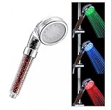 shop japan ky LED シャワーヘッド お湯の温度でLEDが3色に変わる 虹色の水流が楽しめる 電源不要 節水 水質浄化 塩素 カルキ 臭い