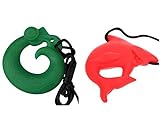MyBoo Autism/Sensory/Teething Chewable Dragon and Shark Pendant Bundle - Set of 2, Green/Red by MyBo