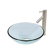 VIGO Crystalline Glass Vessel Bathroom Sink and Dior Vessel Faucet with Pop Up, Brushed Nickel [並行輸入
