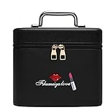 ［ドリーマー］　コスメボックス　化粧箱　化粧道具入れ　メイクアップ　オシャレ　大容量　ブラシ入れ付き　ミラー付き　縦型　金具　取っ手付　耐久性　持ち運び　トラベル　出張　通勤　ファスナー　ギフト　黒　ブラック