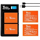 Vemico NP-W126/NP-W126S バッテリー 2個大容量1500mAh バッテリー Type-c USB充電器 LCD付き 対応機種For Fujifilm X100F/X100V/X-E5/X-T30/X-T100/X-A10/X-A7/X-A3/X-A5/X-E2/X-Pro1/X-Pro2/X-T2/X-T3/X-T10/X-H1/X-S10/FinePix