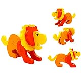 POTOJP 木製パズル 小さな立体パズル 3D立体の木製組立キット　ライオン(19種類動物展開)　 Mini 3D Puzzle Kids Educational Funny Toy　積み木　木のお