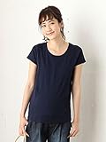 Angeliebe エンジェリーベ マタニティ 授乳口付き Tシャツ 綿混 やわらか フライス 半袖 ラウンドネック 妊婦服 産前 産後 S ～ M ネイビー 21756 21756201