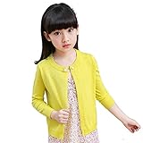 子供服 シンプル 無地 人気カーディガン 女の子 ニット 長袖 セーター 丸首 全5色 (130, イエロー)