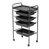 シンプルワゴン 5段 引出し付 全3色 幅48.5×奥行30×高さ86cm ブラック [ エステワゴン ネイルワゴン 美容室ワゴン キッチンワゴン マルチワゴン サイドワゴン キャスターワゴン キャスター付き インテリア 収納 業務用 サロ