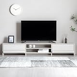 モダンデコ テレビ台 32-50型 対応 180cm幅 ホワイト ローボード ワイド 収納 脚付き 幅180×奥行き28.5×高さ29.5cm TV台 木製 ロータイプ リビング (ホワイト, 180サイズ)