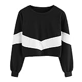 パーカー レディース トップス Glennoky 黑白切り替え シンプル プルオーバー ブラウス スウェットパーカー ショート丈 ゆったり クルーネック ラウンドネック レディースパーカー スウェット