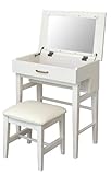 さわやかな色合いとシンプルなデザインのドレッサー(鏡台)、椅子付！ホワイト