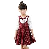 YUEGUANG 子供服 女の子フォーマルドレス チェック柄 韓国風 女の子 ワンピ ドレス ブラックワンピ+Tシャツ 上品 ジュニアドレス ワンピース フォーマルドレス 洋服 長袖 発表会 七五三 