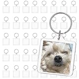 [rinda] キーホルダー 写真 入れ 正方形 (30個 50個 60個 100個 カットテンプレート 台紙付) アクリル フォト フレーム ハンドメイド 手作り パーツ ハメパチ 作成キット (透明 クリア) (50個セット)