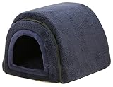 PetStyle 犬 猫 ベッド ドームハウス ペットベッド 冬用 折りたたみ 洗える 猫ハウス 犬ハウス 室内 冬 ふわふわ 暖か おしゃれ ドーム型 ペットハウス Mサイズ 小型犬 中型犬 寒さ対策 (秋冬/ネイビー)