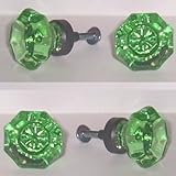LOT OF FOUR (4) Paris Green 24% Lead Crystal & Rubbed Oil Bronze Old Town BiFold/Cabinet/Wardrobe Kn