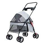AOVOCO ペットカート 4輪 犬用バギー 犬カート 軽量 小型犬 中型犬 エアバギー 犬 カートバッグあり 犬用カートコンパクト 犬 ペットカー 猫 カート グレー