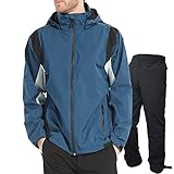 アオキ（aoki outdoor）レインウェア レインスーツ 上下セット ゴルフウェア ウィンドブレーカー マウンテンパーカー 防水 メンズ カッパ 透湿 防水 防風 軽量 (ブルー, S)