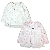 (ホワイト/80cm)ベビー服 女の子 Tシャツ 長袖 星座柄 リボン チュール装飾 スナップボタン 女児 ベビー