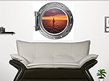 36" Port Scape Instant Sea Window View SAILBOATS Sail boat #3 Sunset SILVER Porthole Wall Decal Stic