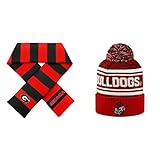 NCAA Georgia Bulldogs Striped Rugby Scarf and Drivenビーニー帽子2パックバンドル