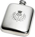 Wentworth Pewter- Thistle Stamp Pewter Cushion Pocket Flask, Spirit Flask