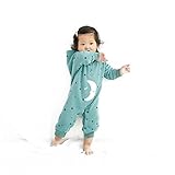 Famuka ベビー用 秋冬 フリース ロンパース 女の子 男の子 星月柄 フード付き カバーオール (12-18M, ダークブルー)