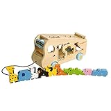 アラジン動物と窓ペアする引き摺る木製バス玩具 [並行輸入品]