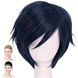 [CaseEden] コスプレ ウィッグ プレミアム ショートヘア ショート ダークブルー 暗い青色 WIG6053