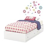South Shore Joy Mates Bed with Drawers and Flowers Otto Graff Wall Decals Set, 39"/Twin, Pure White 