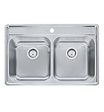 Franke evdag901 – 18 Evolution 33 1 / 2 "ダブルボウル差し込み式ステンレススチールキッチンシンクで光沢サテンからホームコレクション: 1穴と蛇口蛇口穴