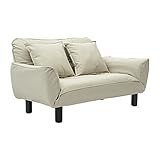 (OSJ) 2人掛け ローソファー 北欧 背もたれ/アーム5段可動 (レトロ風)抱きまくら2個付き (アイボリー)