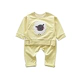長袖パジャマ Tシャツ 無地パンツ 上下セット ヒツジ柄 男の子 女の子 イエロー90cm