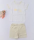 iTimes子ども肩開きセット　ホームウェア　赤ちゃんパジャマ夏用　リラックスセット　やわらかい肌触り　綿100％ (80, 黄)