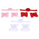 Domybestベビーヘアバンド +足セット 　3点セット　全3色　お花　キッズ 子供 カチューシャ 髪飾り ヘアアクセサリー 新生児 赤ちゃん 出産祝い 祝い 誕生日 記念日 撮影に 4色 (D)