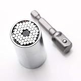 Demiawaking 万能 ソケットレンチ 2点セット 作業工具 ユニバーサル ソケットアダプター & ドリルアダプターセット シルバー