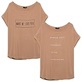 ReEDIT(リエディ)Tシャツ カットソー ロゴT ボーダー柄 とろみ ゆったり 体型カバー ストレッチ ドルマン MAKE ME(009) キャメルベージュ(007)