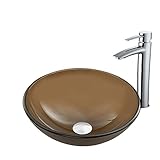 VIGO Sheer Sepia Glass Vessel Bathroom Sink and Shadow Vessel Faucet with Pop Up, Chrome [並行輸入品]
