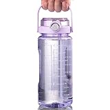 1500ml、2000ml ボトル 水筒 大容量 ポータブルストロースポーツウォーターボトル 2WAY わら付き 水位目盛付き BPAフリー プラスチックウォーターボトル 大人 子ども アウトドア スポーツ 登山用 キャンプ ランニング ジム 自転車(purple,2000ml)