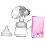 ノーブランド品 2セット　インテリジェント　マイコン　電動　搾乳器　さく乳器　哺乳瓶　おしゃぶり付き乳ポンプ　安全　2色選べる - ピンク