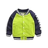 PANCY 子供服 春秋 スタジャン 長袖 ジャケット キッズ ジャンパー 防風 コート 男の子 女の子 シンプル ネイビー(ライトグリーン,120cm)