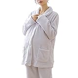 Baby-mine (ベイビーマイン) マタニティー パジャマ ルームウェア ベルベット なめらか ふわふわ 長袖 上下セット 前開き リボン (XL, パープル)