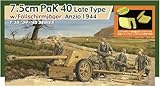 プラッツ ドラゴン 1/35 WW2 ドイツ 7.5cm対戦車砲Pak40 後期型 アンツィオ 1944 降下猟兵/アルミ砲身/3Dプリントマズルブレーキ/エッチング防楯/赤外線暗視装置/ボーナスホイール付属 豪華セット プラモデル DR6250DX (大砲)